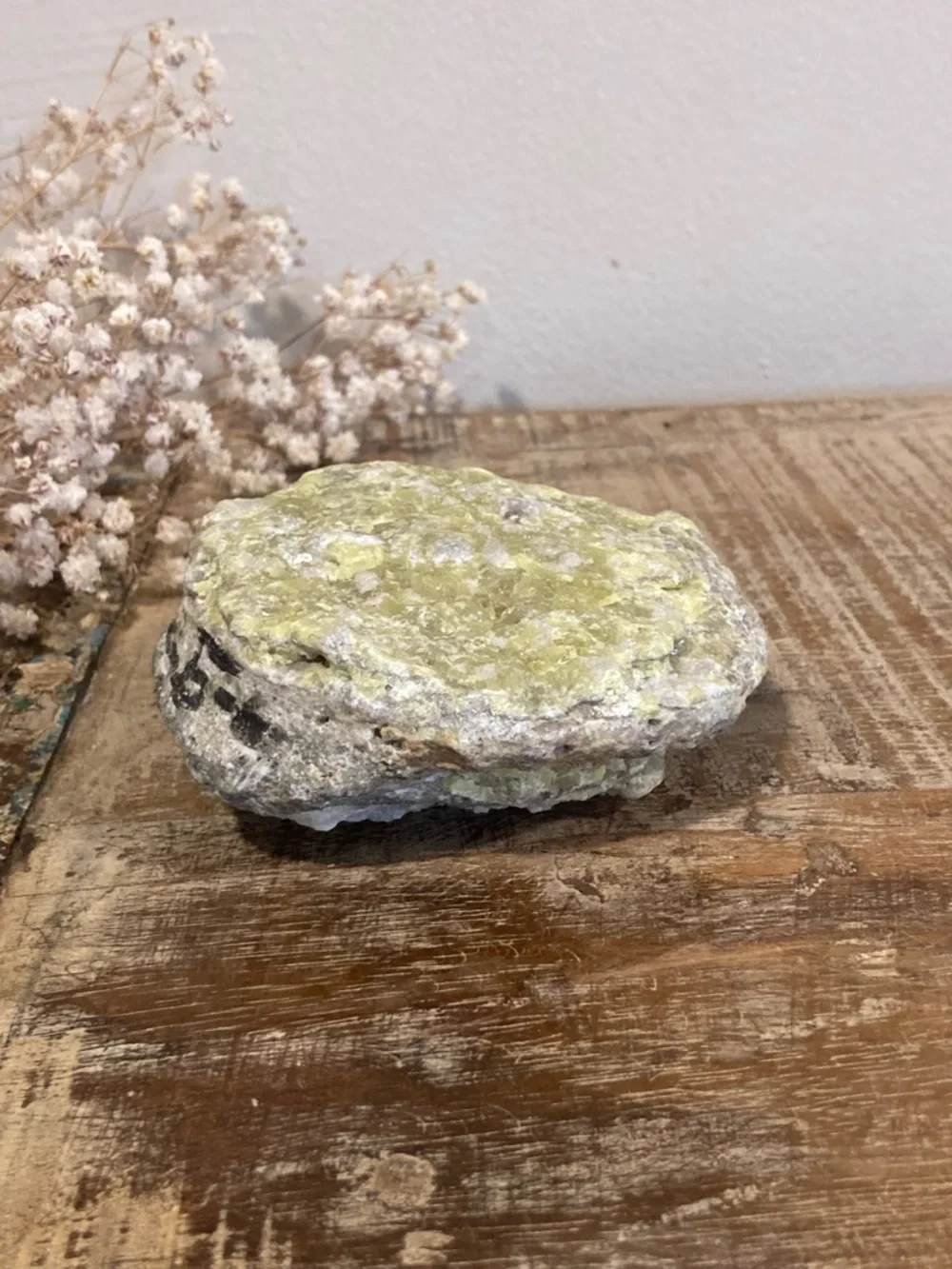 Yellow Rock with Crystals Sulfur Smell 3.5” Across